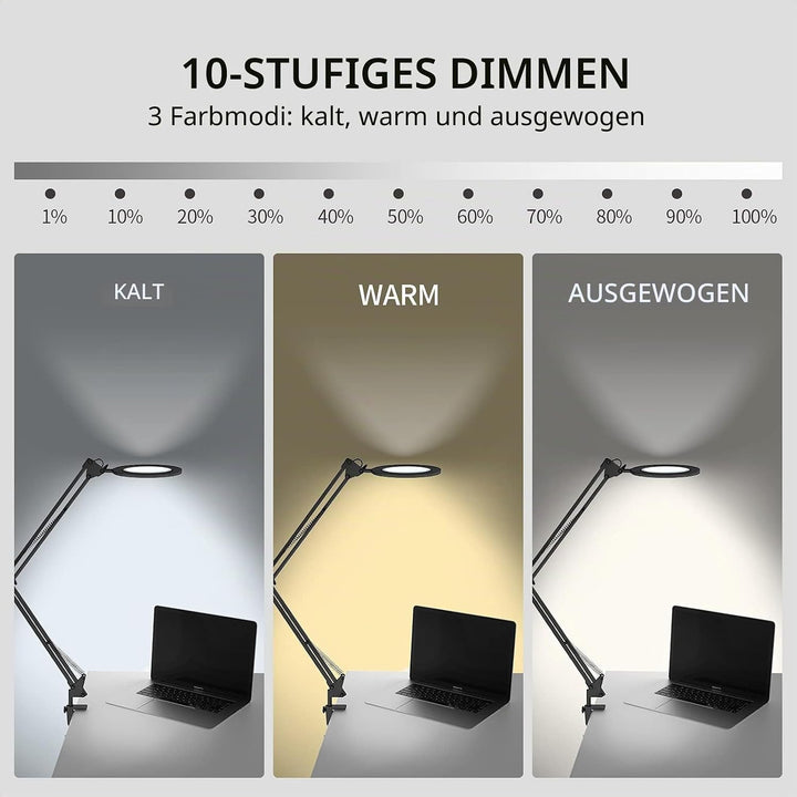 Beyamz Lupenleuchte Lupenlampe / 105 mm 5-Dioptrien-Echtglas / 3 Farbmodi / 10-stufig Dimmbar / 750