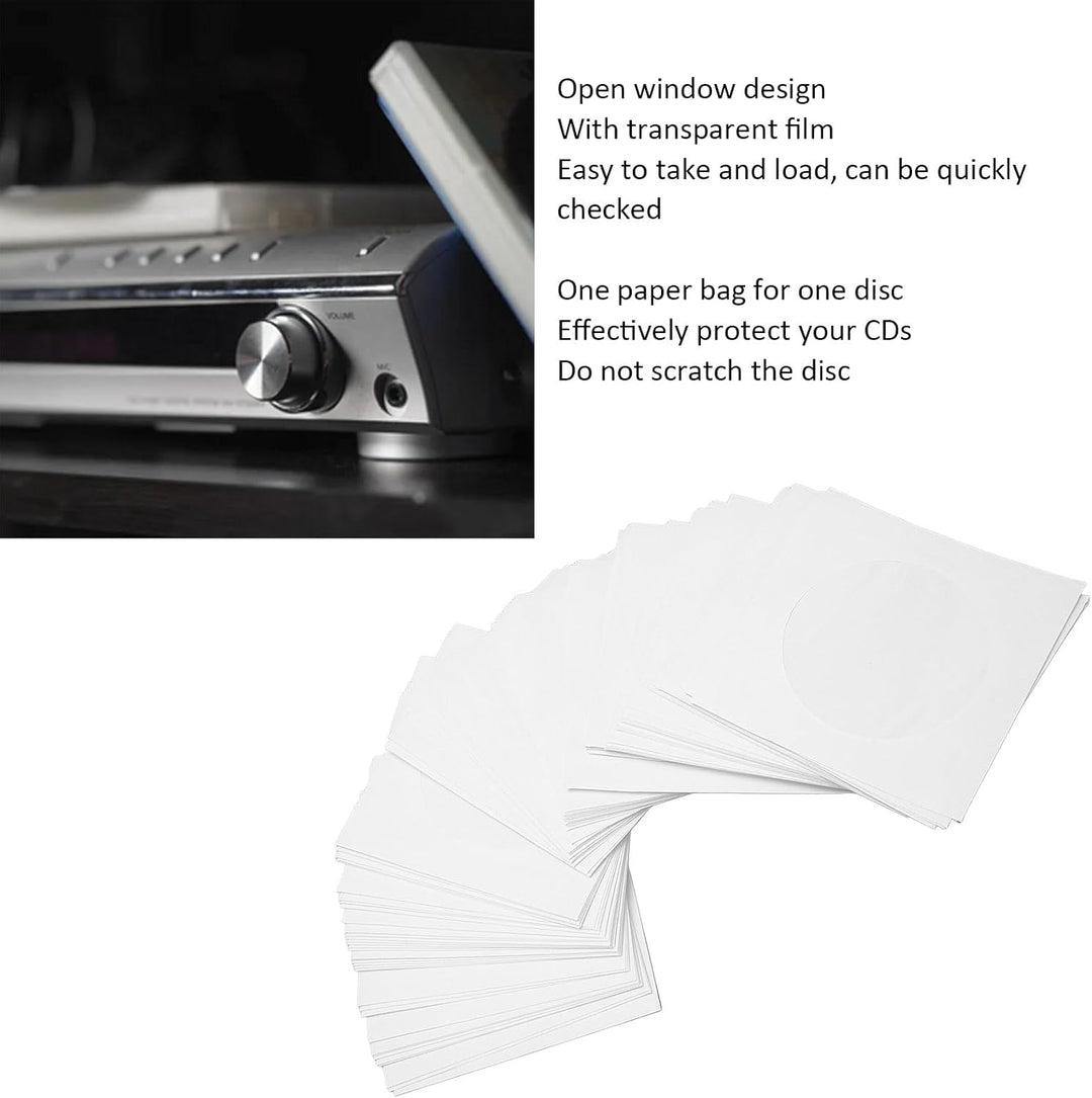 100er Pack CD/DVD Papierhüllen, Disc Hüllen mit Klappe und Offenem Fenster, Wiederverwendbare Staubd