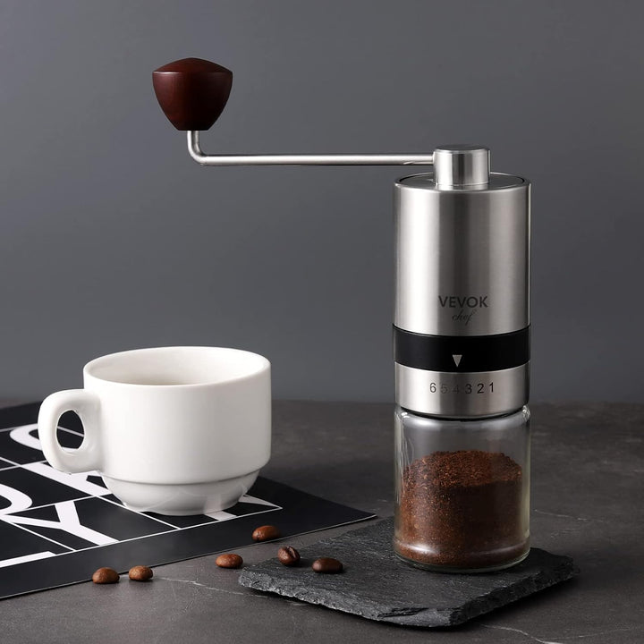 Vevok Chef Manuelle Kaffeemühle mit 6 verstellbaren Einstellungen, Edelstahl-Frässtifte, tragbare Ed