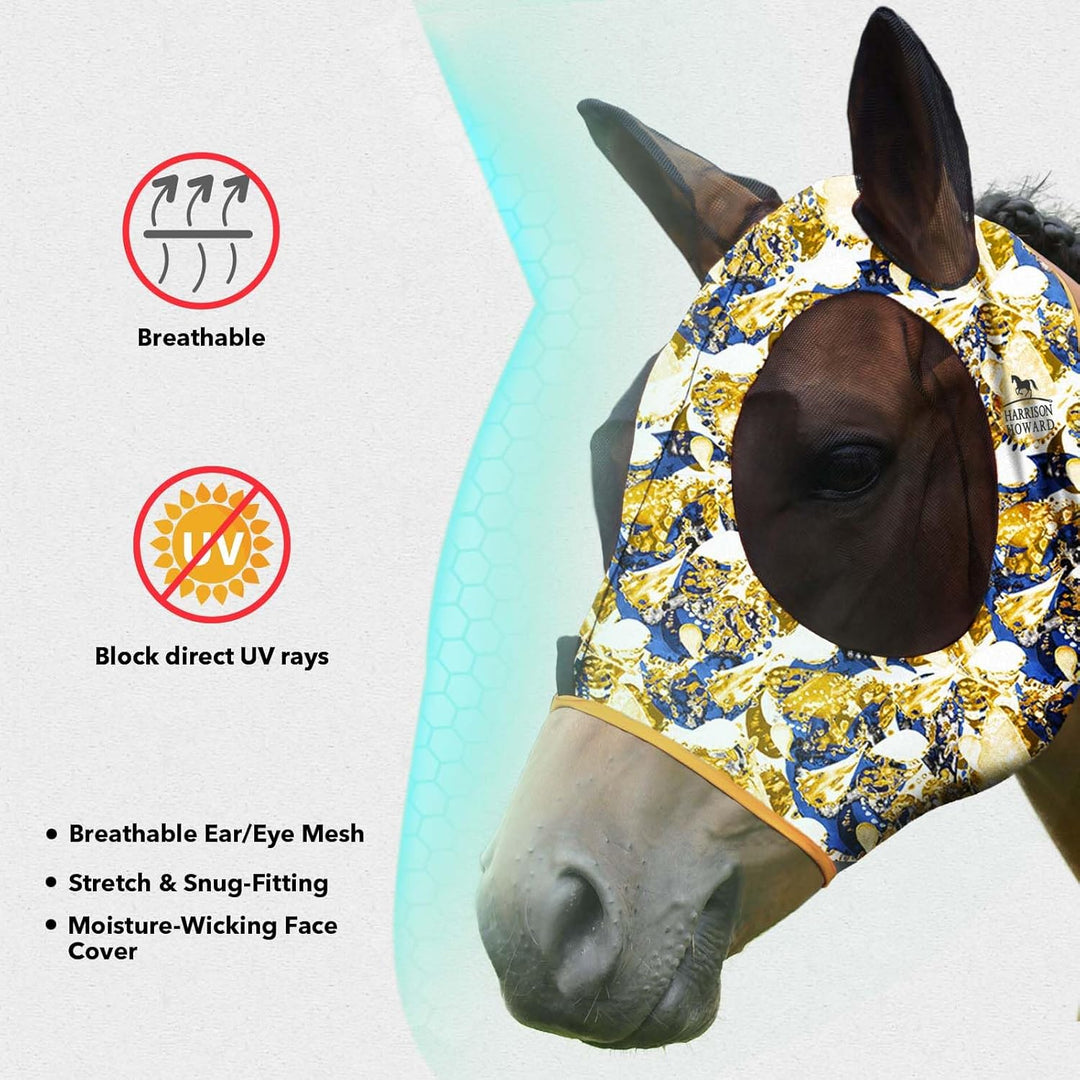 Harrison Howard Super Comfort Stretchy Fly Mask Large Eye Space with UV Protection Soft on Skin with