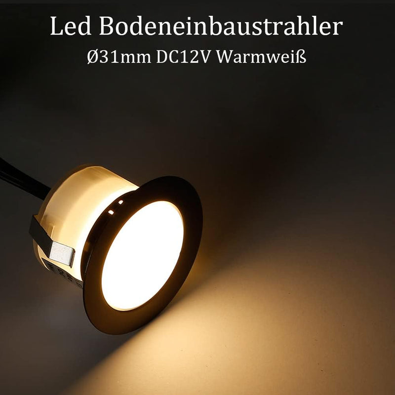 16er Set Warmweiss Bodeneinbaustrahler Aussen Led, Ø31mm DC12V Mini Spots Led Deck Light Terrassenbe