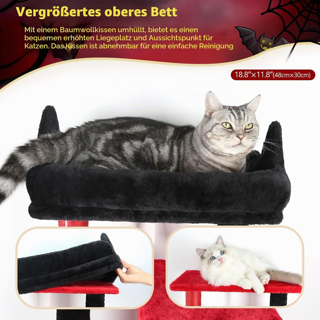 Globlazer Kratzbaum Schwarz Rot mit Extragrosse Hängematte 45*40cm, Grosse Katzenhaus, Gepolsterte P