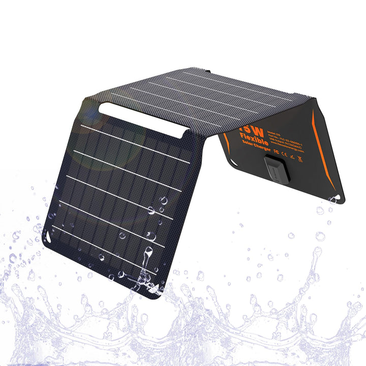FlexSolar 15 W tragbares Solarpanel-Ladegerät (5.5 V/2.9 A max), wasserdicht, faltbar, IP67, mit USB