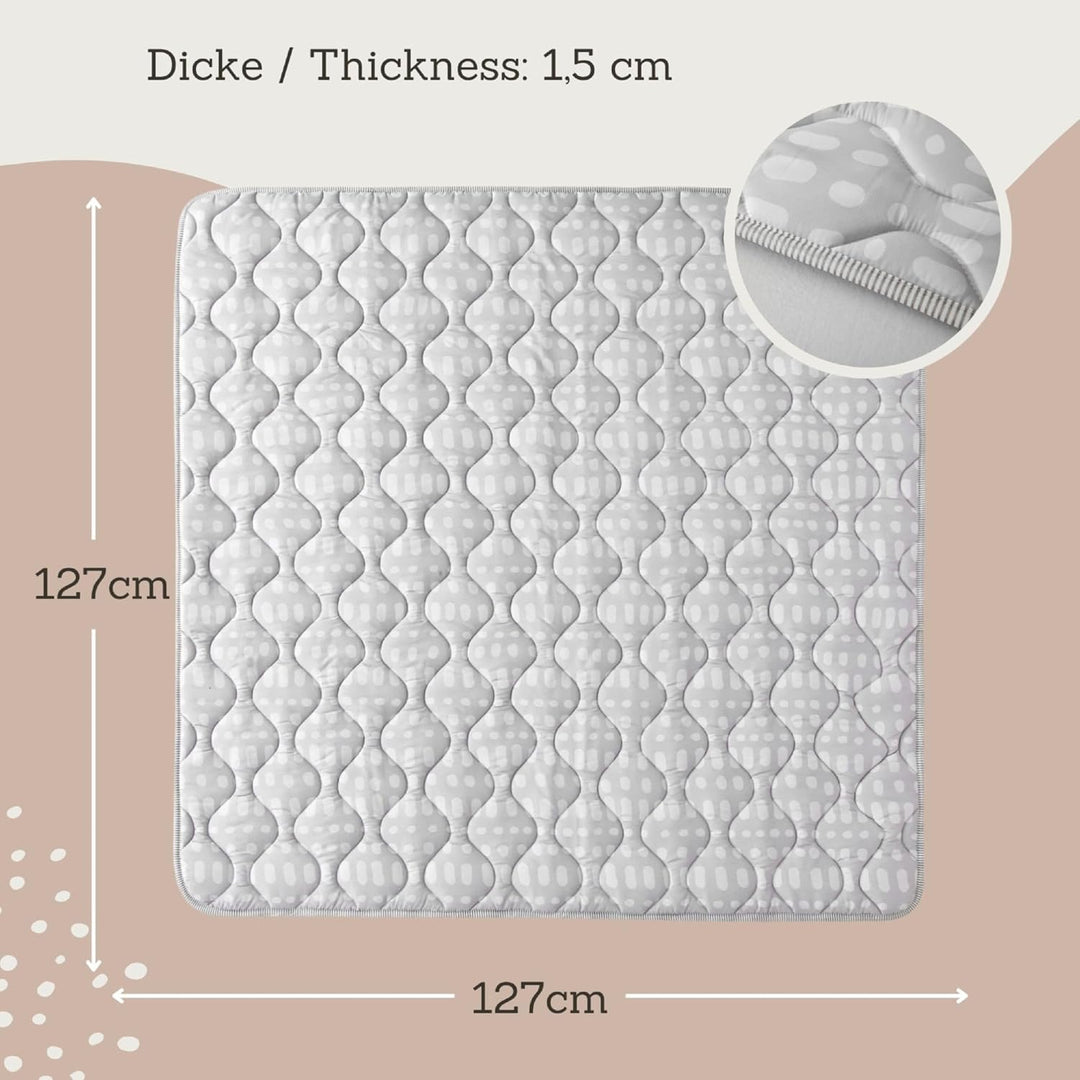 Gesteppte Krabbeldecke Baby 127cm, Hygge grau – extra Dicke 1,5cm weiche Baby Krabbelmatte – Baby Sp