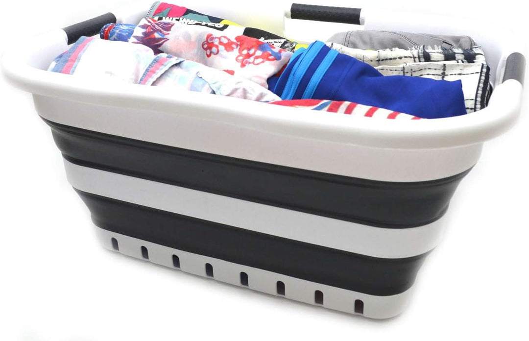 SAMMART 41L Collapsible 3 Handled Plastic Laundry Basket - Foldable Pop Up Storage Container/Organiz