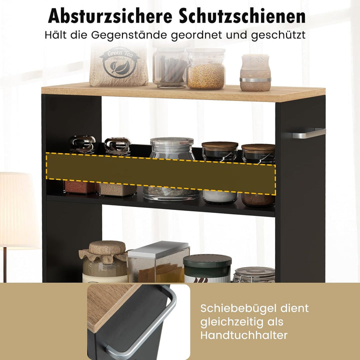 COSTWAY Nischenwagen 20cm breit, Nischenregal Badregal 4 Etagen, Nischenschrank auf Rollen, Servierw