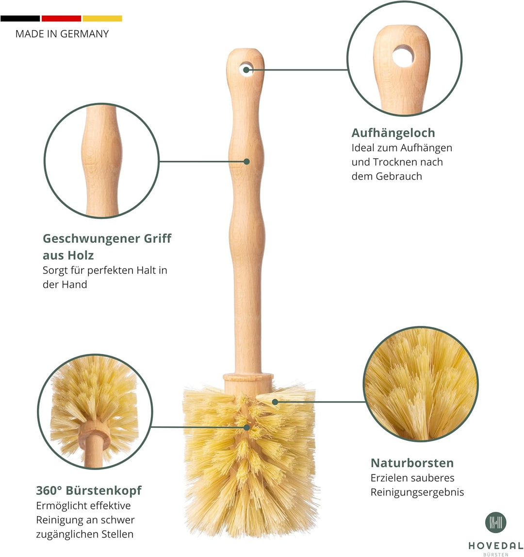 3er Set Spülbürste für Mixbehälter aus Holz mit Naturborsten/Made in Germany/Ideale Spülbürsten zum