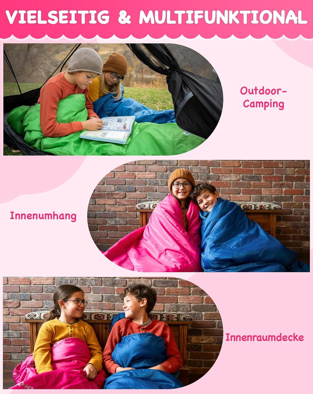 KingCamp Schlafsack Kinder aus Baumwoll-Flannel für 100-145cm | Mumienschlafsack für Kinder 10-12 Ja