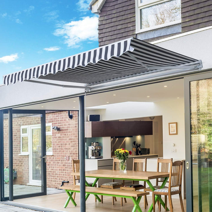 Outsunny Markise Gelenkarmmarkise Sonnenschutz Handkurbel Balkon Alu Grau/Weiss 3,5x2,5m Grau+Weiss,
