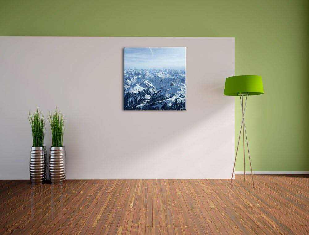 Pixxprint Alpen, Format: 70x70 auf Leinwand, XXL riesige Bilder fertig gerahmt mit Keilrahmen, Kunst