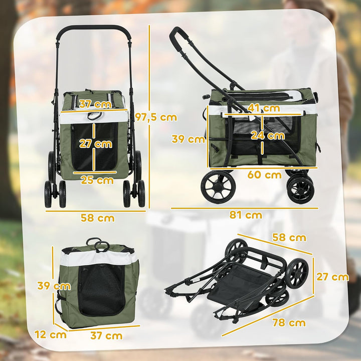 PawHut 2 in 1 Hundewagen Hundebuggy klappbar für Hunde &amp; Katzen bis 10 kg Katzenbuggy mit Kissen Net