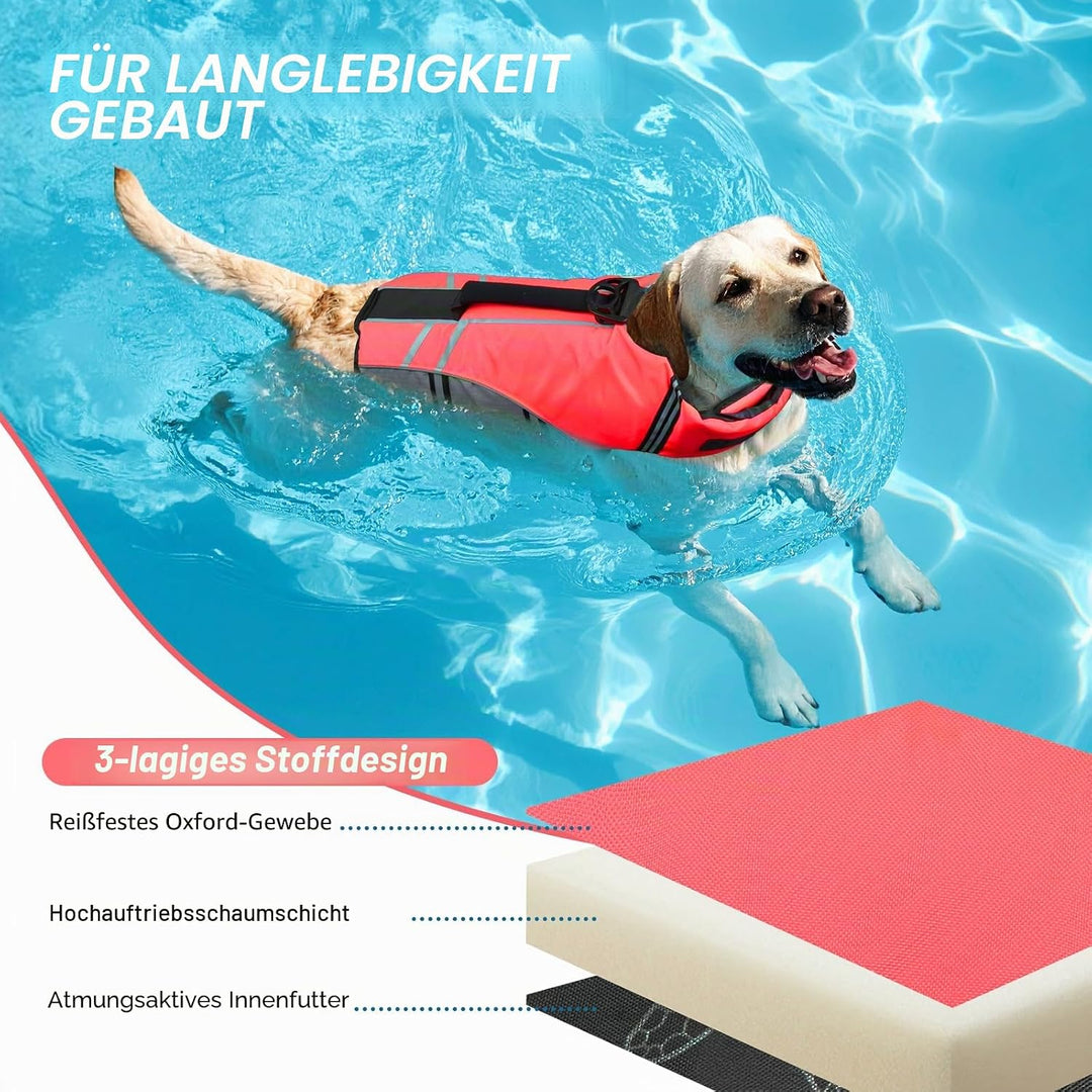 VIVAGLORY Sportstil Schwimmweste für Hunde mit Hervorragendem Auftrieb, Einstellbar & Langlebig Schw