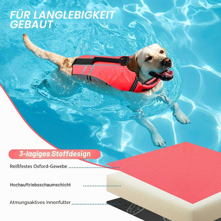 VIVAGLORY Sportstil Schwimmweste für Hunde mit Hervorragendem Auftrieb, Einstellbar & Langlebig Schw