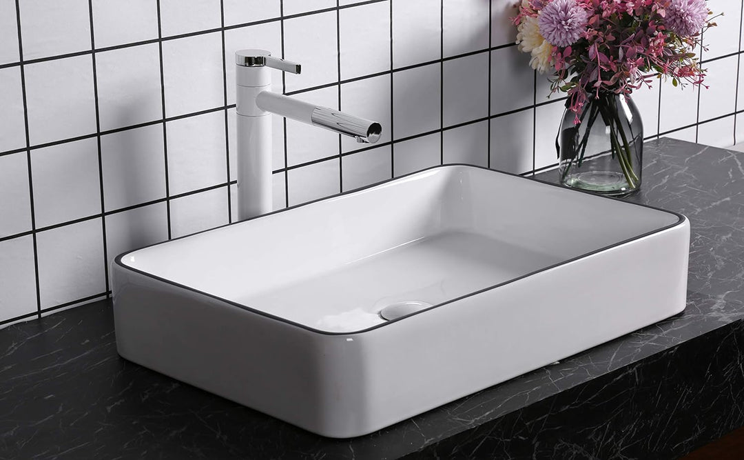 Art-of-Baan® Premium Waschbecken aus Keramik I hochwertiges Handwaschbecken mit Lotus-Effekt I eckig