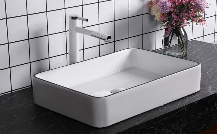 Art-of-Baan® Premium Waschbecken aus Keramik I hochwertiges Handwaschbecken mit Lotus-Effekt I eckig