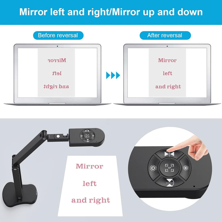 2448P USB Visualisierer, Dokumentenkamera für Unterricht und Klassenzimmer mit LED-Licht, links und