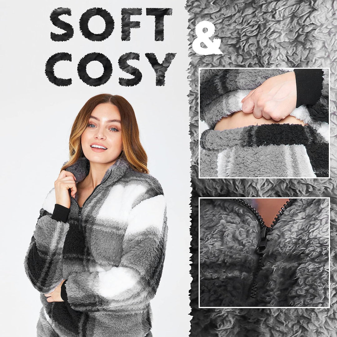 CityComfort Schlafanzug Damen Warm Fleece Pyjama Damen Hausanzug Kuschelig, S Mehrfarbig Kariert