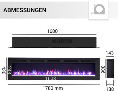 BALDERIA Leif 70" Elektrokamin - Elektrischer Stand-, Wand- oder Einbaukamin mit Heizung 1000/2000 W