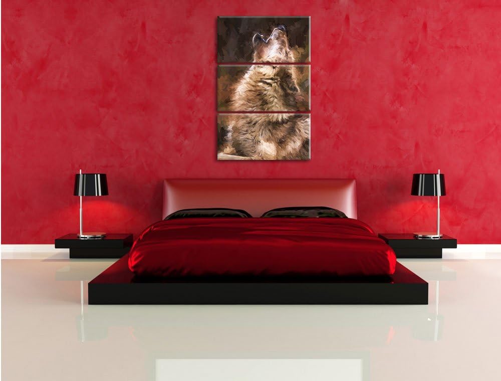 Pixxprint heulende Wölfe als Leinwandbild/Grösse: 3 Teilig (120x80) cm/Wandbild/Kunstdruck/fertig be