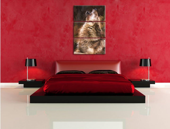 Pixxprint heulende Wölfe als Leinwandbild/Grösse: 3 Teilig (120x80) cm/Wandbild/Kunstdruck/fertig be