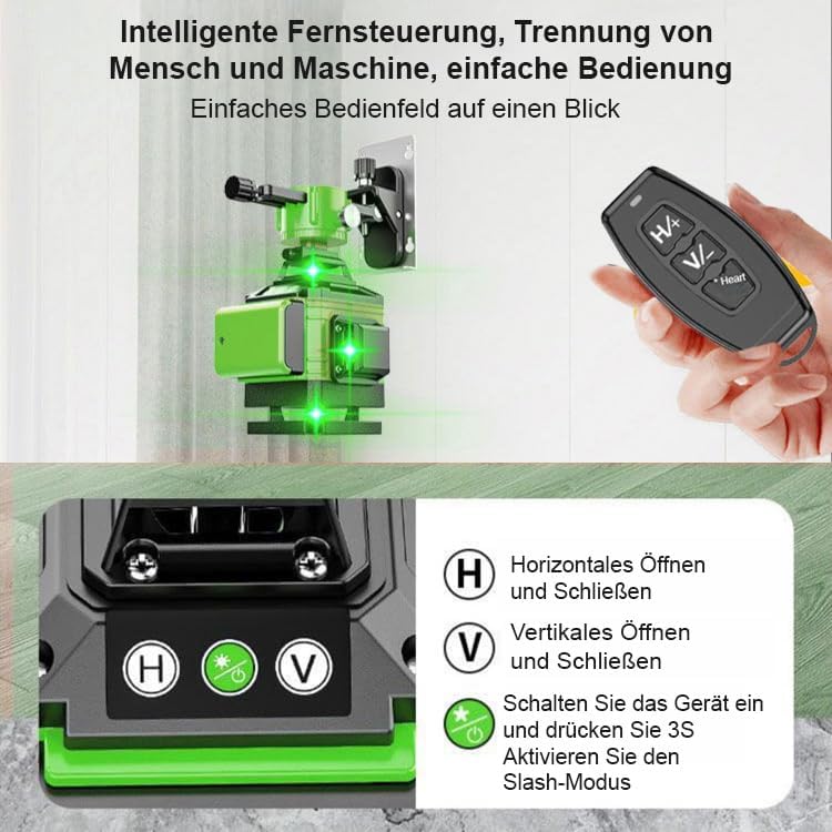 Kreuzlinienlaser mit Stativ, 4x360° Selbstnivellierend Laser Wasserwaage, Baulaser Nivelliergerät 16