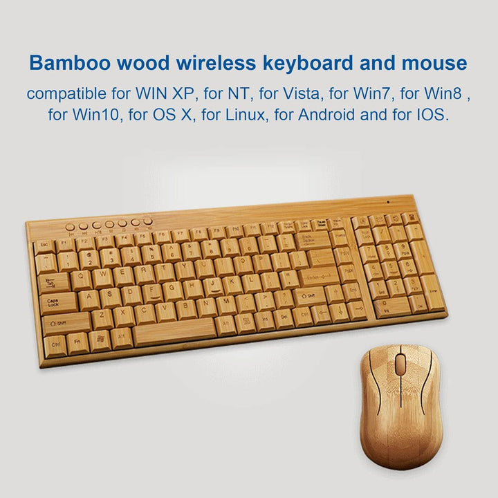 Kabellose Maus-Tastatur aus Bambus, Computer-Steuergeräte aus Holz mit 2,4-GHz-Wireless-Verbindung,