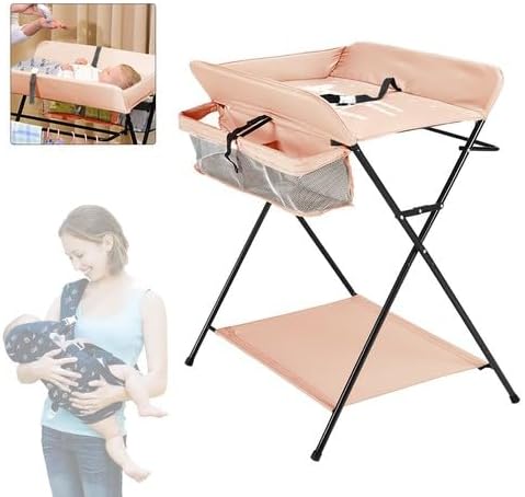 Baby Wickelkombi Klappbare Wickelkommode,Wickeltisch Mit Rollen,Mobiler Wickeltisch Mit Wickelauflag
