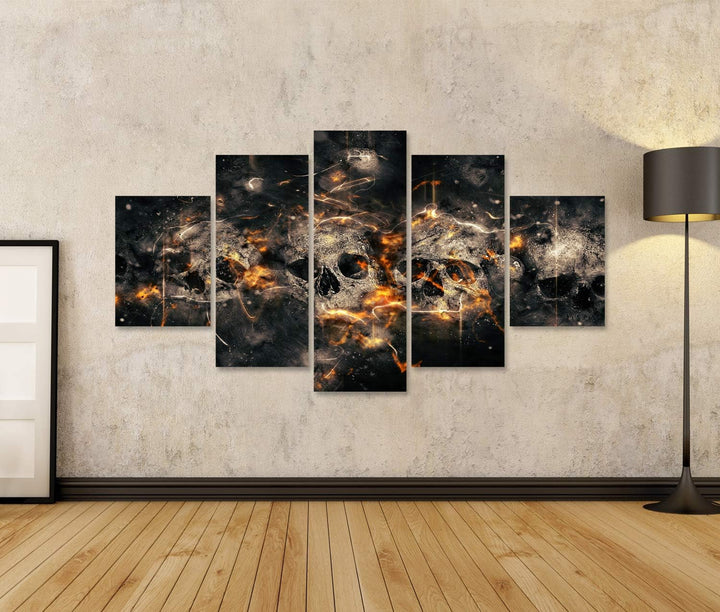 islandburner Bild auf Leinwand Totenkopf Skull Schädel vor Feuer Hintergrund Wandbild Poster Kunstdr
