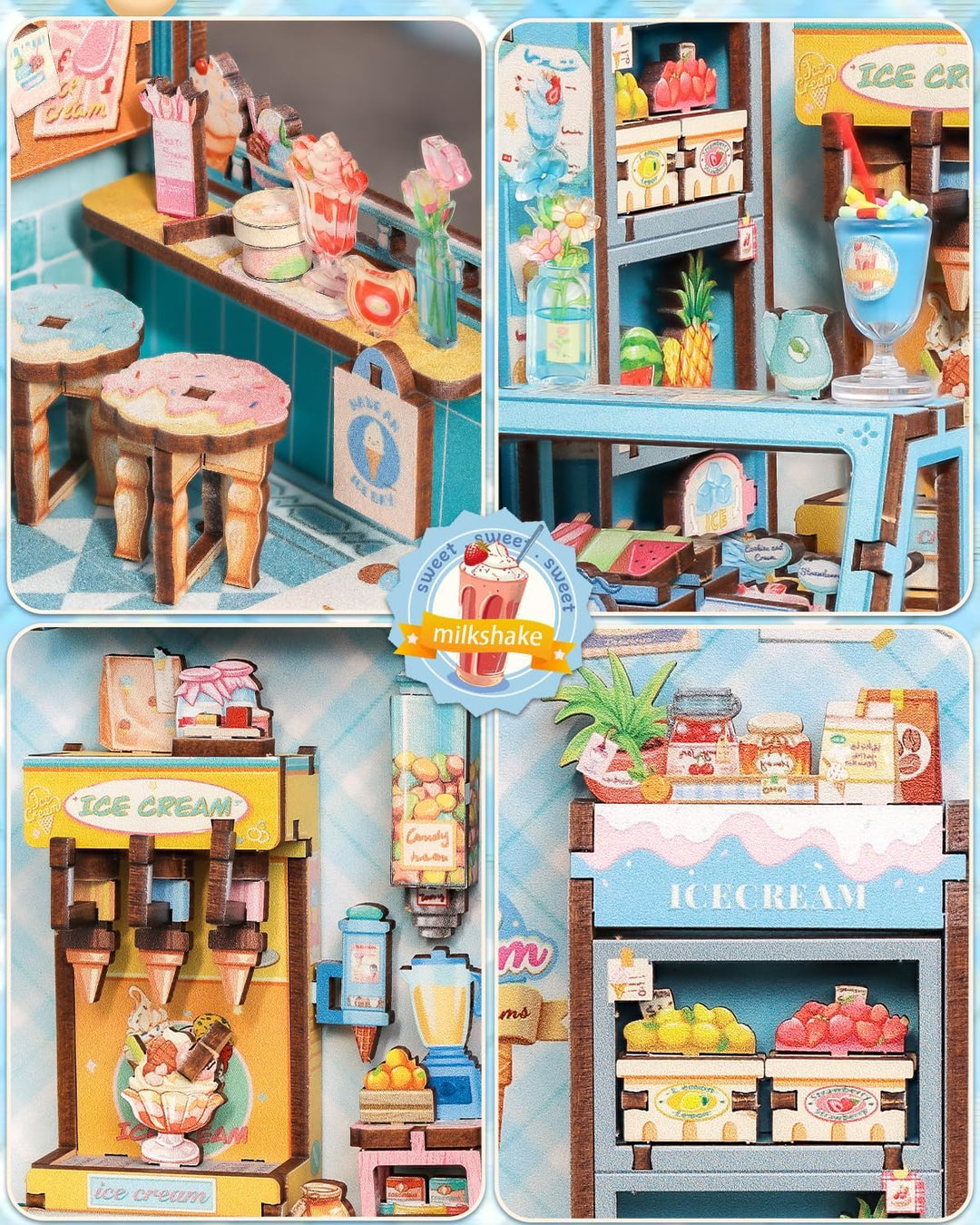 CUTEBEE Sommerliche Süsse 3D-Puzzle Book Nook - Eisgeschäft-Thema Puppenhaus-Set, traumhaft bunt, zu
