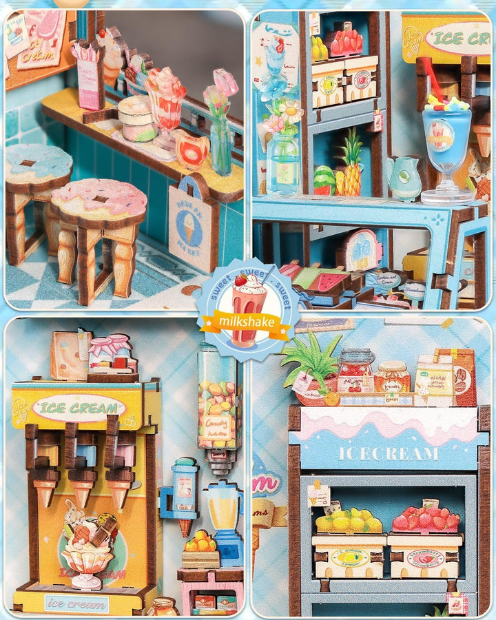 CUTEBEE Sommerliche Süsse 3D-Puzzle Book Nook - Eisgeschäft-Thema Puppenhaus-Set, traumhaft bunt, zu