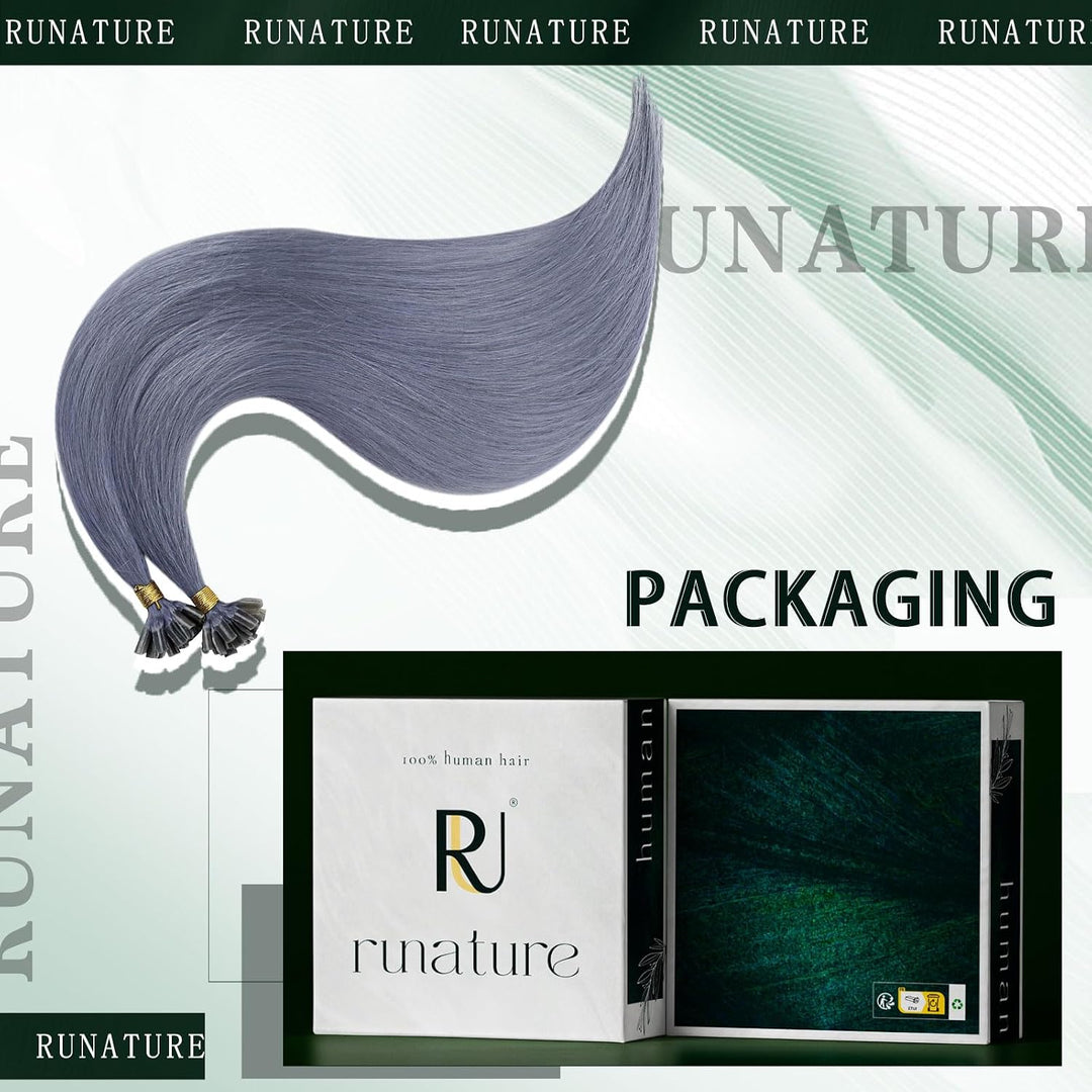 RUNATURE Keratine Extensions Echthaar Bonding Light Blue Bondings Echthaar Extensions U Tip Haarverl