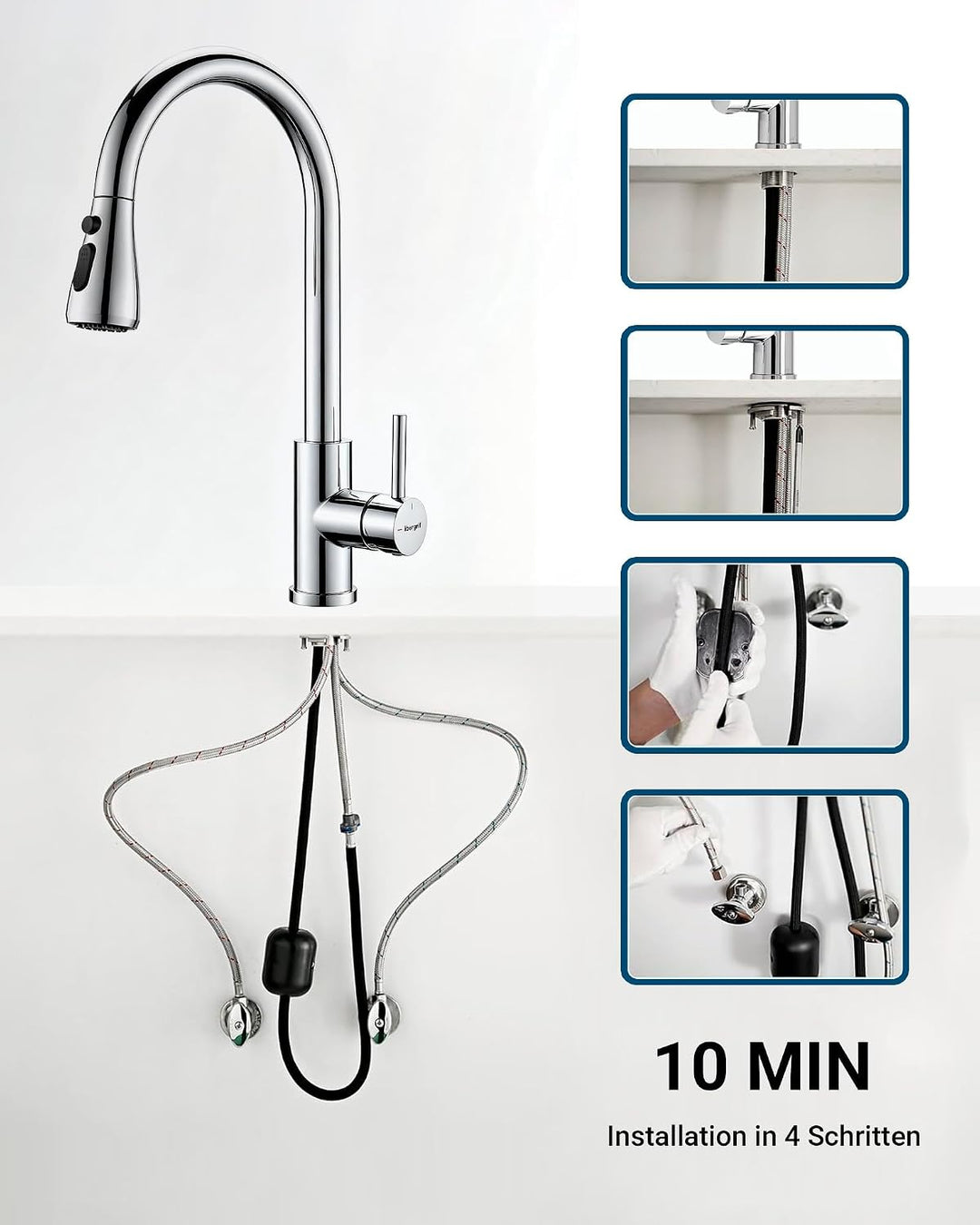 Ibergrif M22136 Wasserhahn Küche Ausziehbar Mischbatterie- Küchenarmatur Edelstahl 360° Schwenkbar,