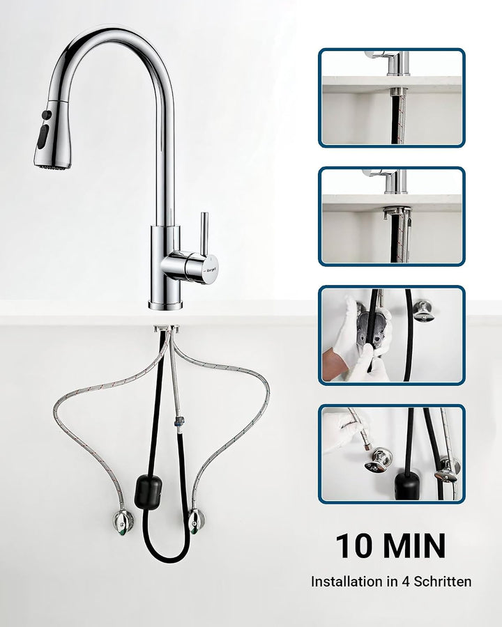 Ibergrif M22136 Wasserhahn Küche Ausziehbar Mischbatterie- Küchenarmatur Edelstahl 360° Schwenkbar,