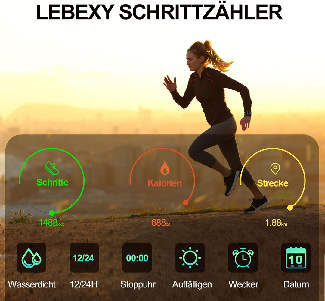 LEBEXY Schrittzähler Uhr Einfach Pedometer Ohne Bluetooth/Ohne App/Ohne Handy | Fitness Armband Trac