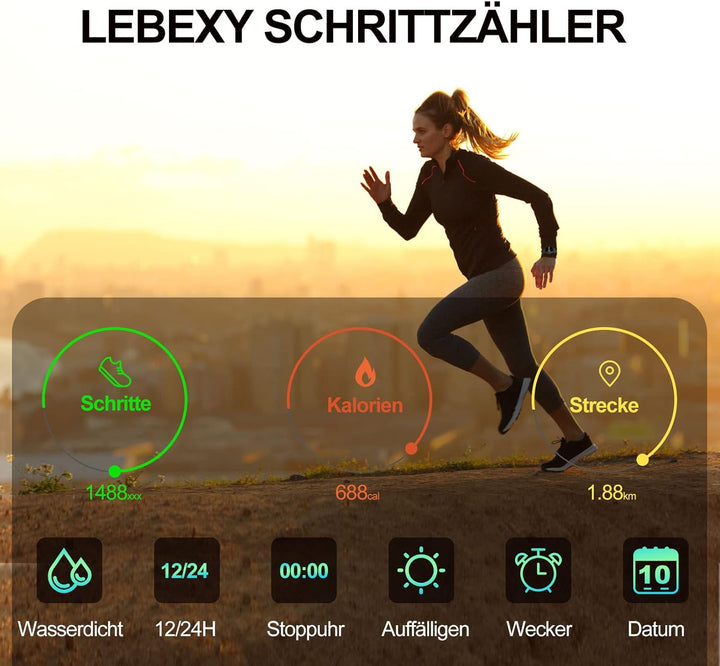 LEBEXY Schrittzähler Uhr Einfach Pedometer Ohne Bluetooth/Ohne App/Ohne Handy | Fitness Armband Trac