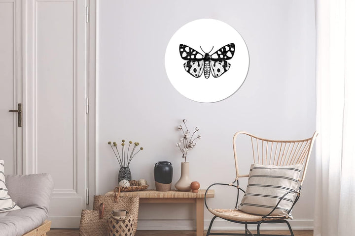 MuchoWow Wandbild Rund Wanddeko Deko Wohnzimmer Bilder 60x60 cm Schmetterling - Vintage - Schwarz un