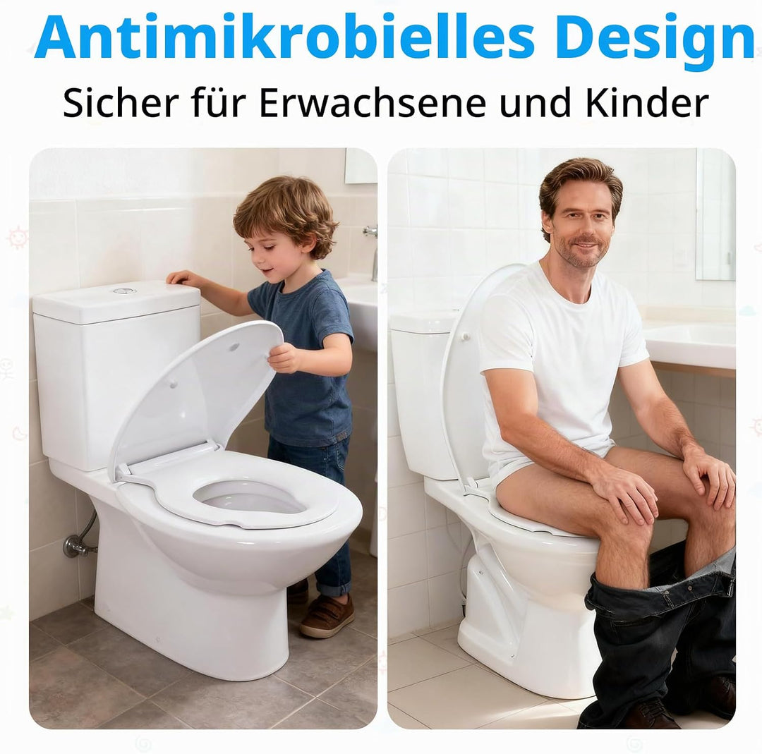 Familien Toilettendeckel mit Kinderaufsatz, 2-in-1 WC-Sitz Oval aus PP Kunststoff, Sanfte Absenkauto