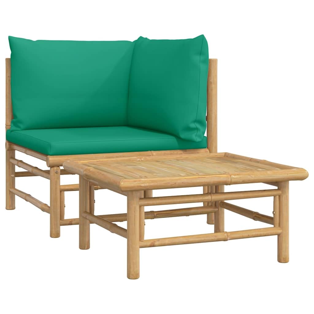 vidaXL 2-TLG. Garten-Lounge-Set mit Grünen Kissen Bambus Eckteil + Tisch Grün, Eckteil + Tisch Grün