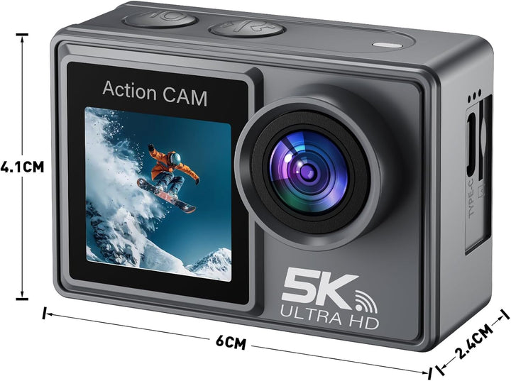 Action Cam 5K/ 4K, 50MP 30M/98FT wasserdichte Unterwasserkamera mit 64GB SD Karte, EIS, WiFi, 170° U