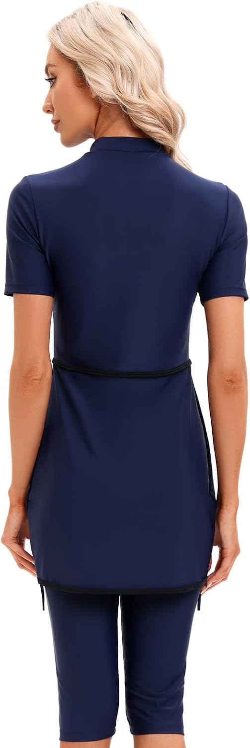 seafanny Frauen Muslimische Bademode Crop Short Burkini Modest Badeanzug mit Frontreissverschluss 42