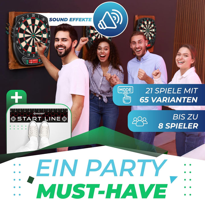 KESSER® Elektronische Dartscheibe Profi Set - E Dartboard mit 15 Dartpfeile + 35 Pro Flights 100 Pfe