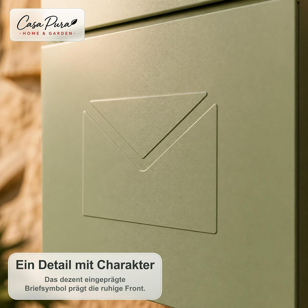 casa pura Briefkasten Laurent aus verzinktem Stahl – abschliessbarer Wandbriefkasten mit Zeitungsfac