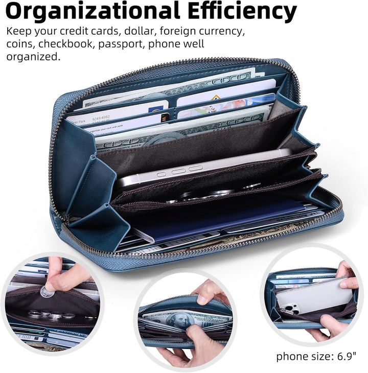 VISOUL Premium Brieftasche Echtleder/Italienisches Leder mit RFID-Schutz, XL Geldbörse für Herren Bl