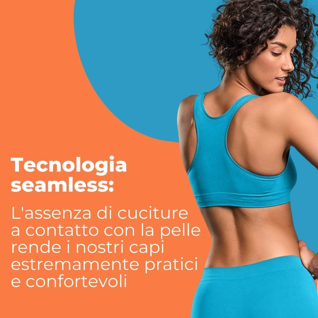 FOCENZA Sport-BH Top Gym Damen, Nahtlose Technologie, Made in Italy S-M Fluo Green – Fluo Orange – T