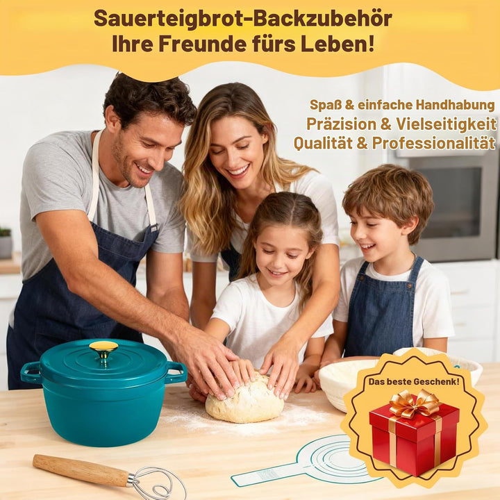NZQXJXZ 5.7L Sauerteig Starter Set mit Gusseisen Topf Brot Backen und Gärkorb, Emaillierter Brotback