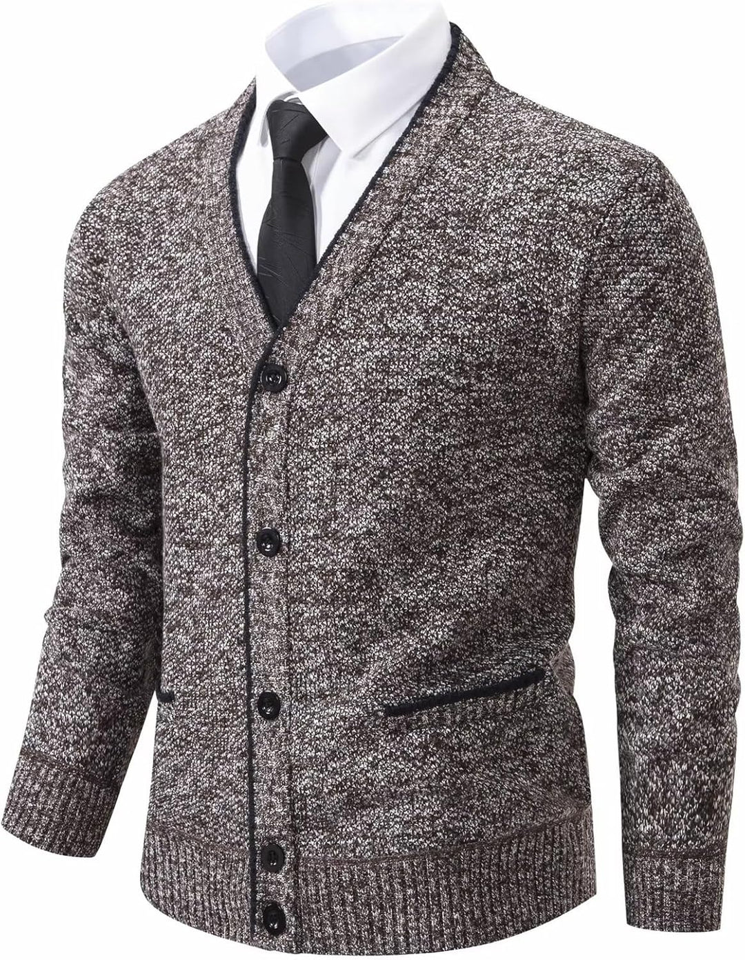 Strickjacke Herren Cardigan Pullover - Gestrickt Trachtenjacke Cardigan Herren Schwarz Grau mit Tasc
