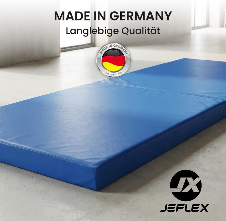 Jeflex – Klappbare Weichbodenmatte & Turnmatte 1 Mal klappbar - 200 x 70 x 8 cm - MADE IN GERMANY/Gy