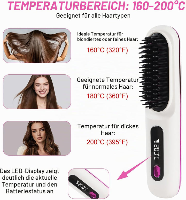 Kabellos Stylingbürste Für Kurze Haare - Anti Gabel Elektrische Haarbürste, Glatter Gerader Glättbür