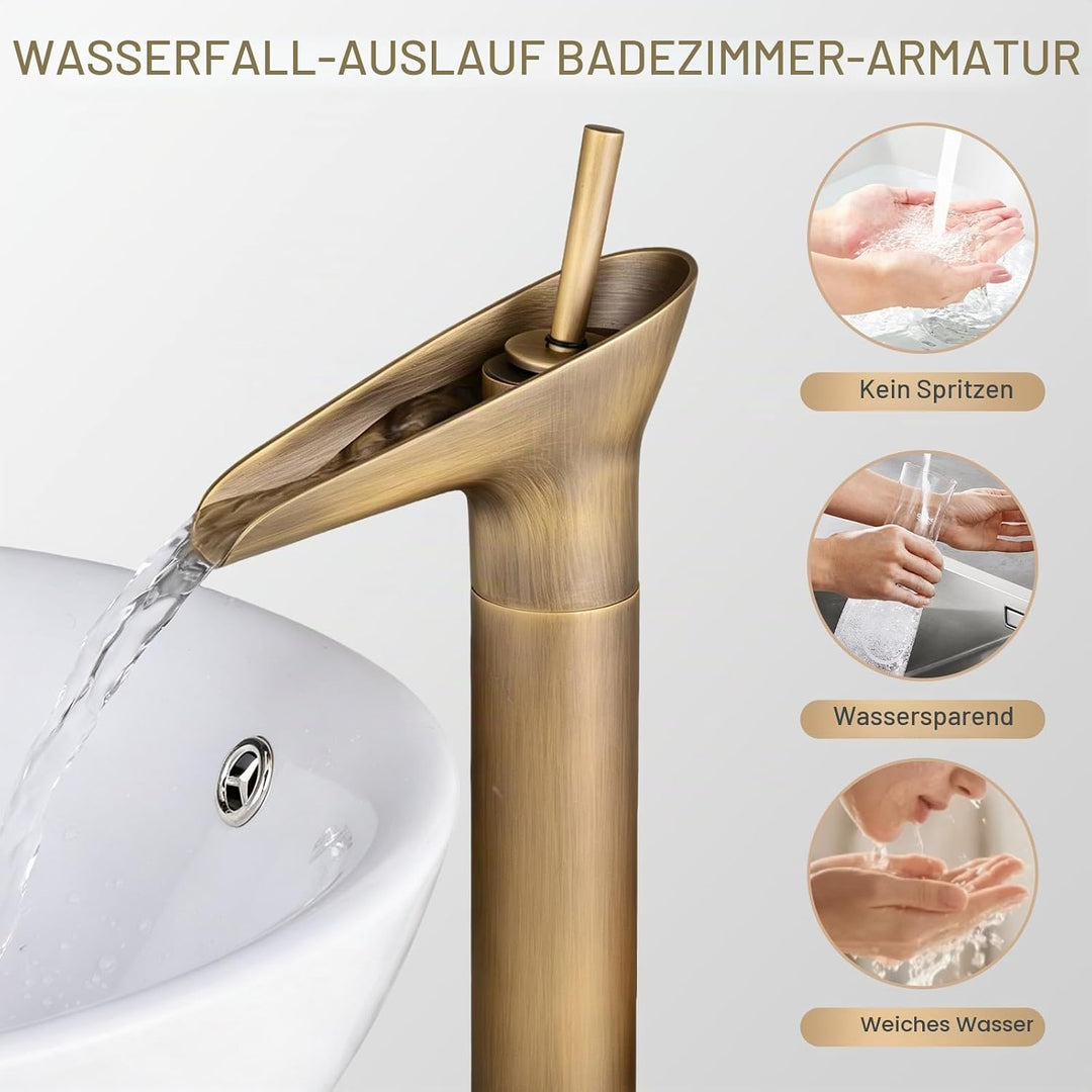 Hiendure® Einhebel- Mischbatterie Wasserhahn Armatur Waschtischarmatur Wasserfall Einhandmischer für