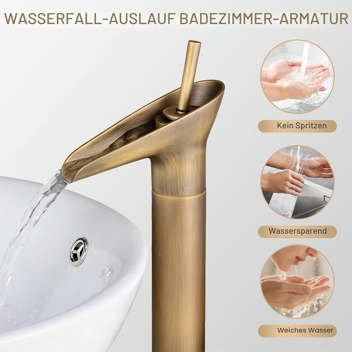 Hiendure® Einhebel- Mischbatterie Wasserhahn Armatur Waschtischarmatur Wasserfall Einhandmischer für